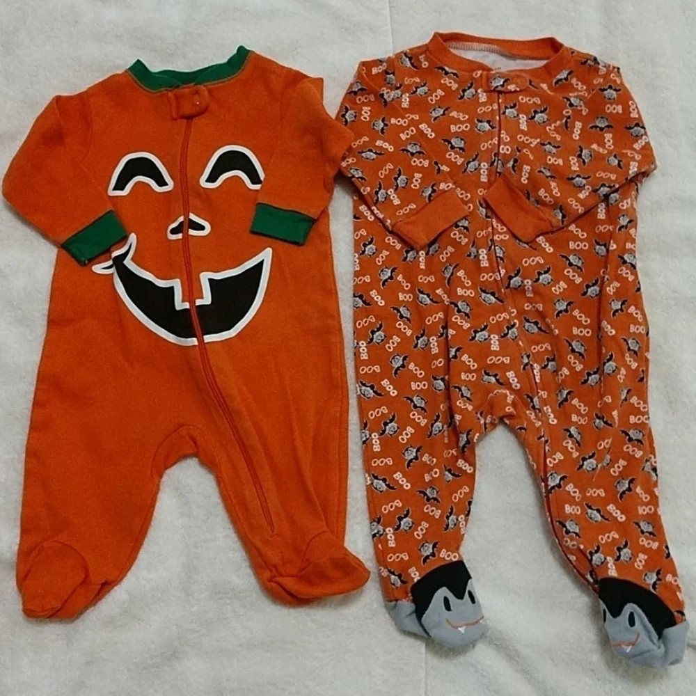 2 Infant Halloween One Piece Sleepers